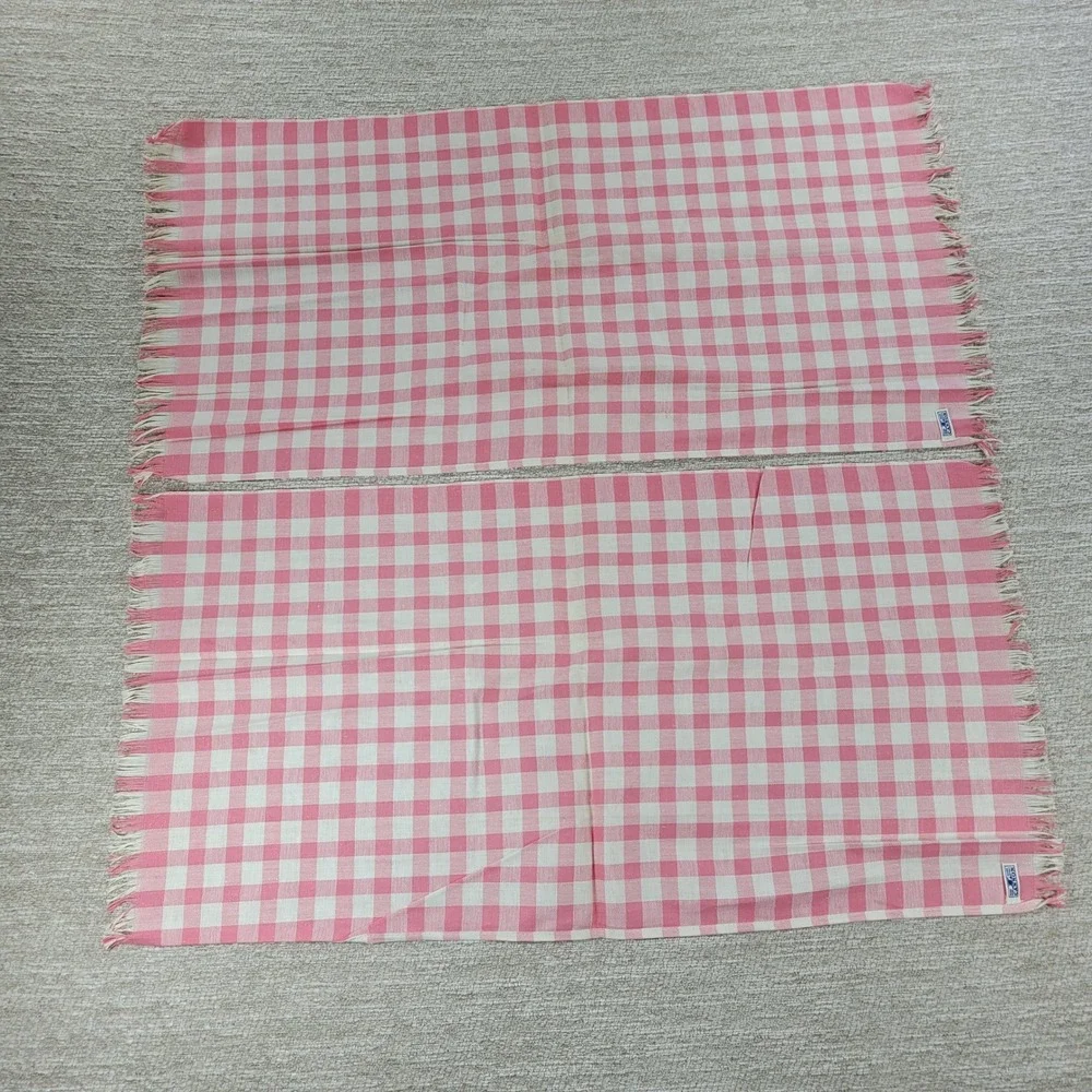 Vintage Cannon Tea Towel Kitchen Dish Rag Pink Gingham Linen Deadstock Set of 2